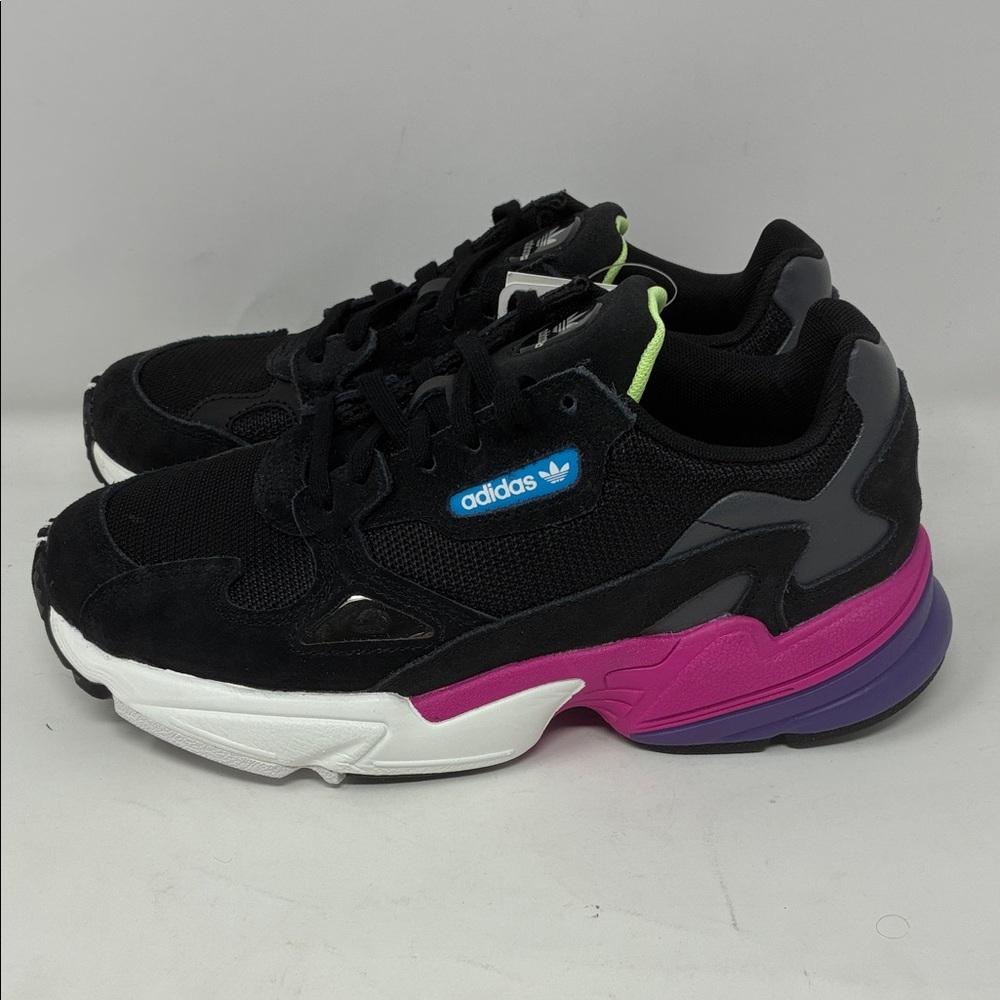 New - Adidas Originals Women's Falcon Running Shoe, Black/Black/Shock Pink - Picture 3 of 5